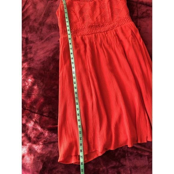 Torrid Coral Red Crocheted Lace Sleeveless Dress 10 Fit Flare Crinkle Christmas - Picture 5 of 12